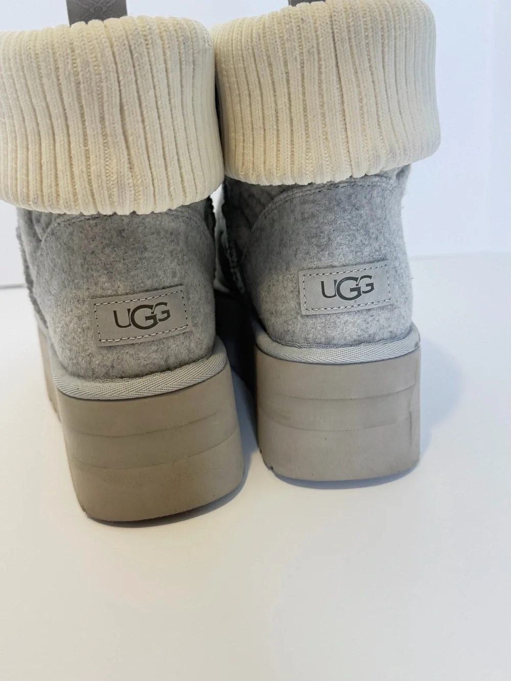 UGG Gray Quilted Boot with Cream Fold-Over Cuff